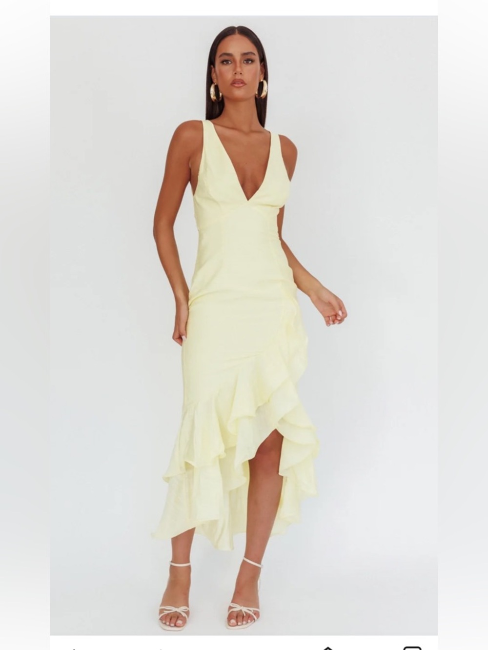 Saints + Secrets-V-Neck Ruffled Midi Dress in Lemon